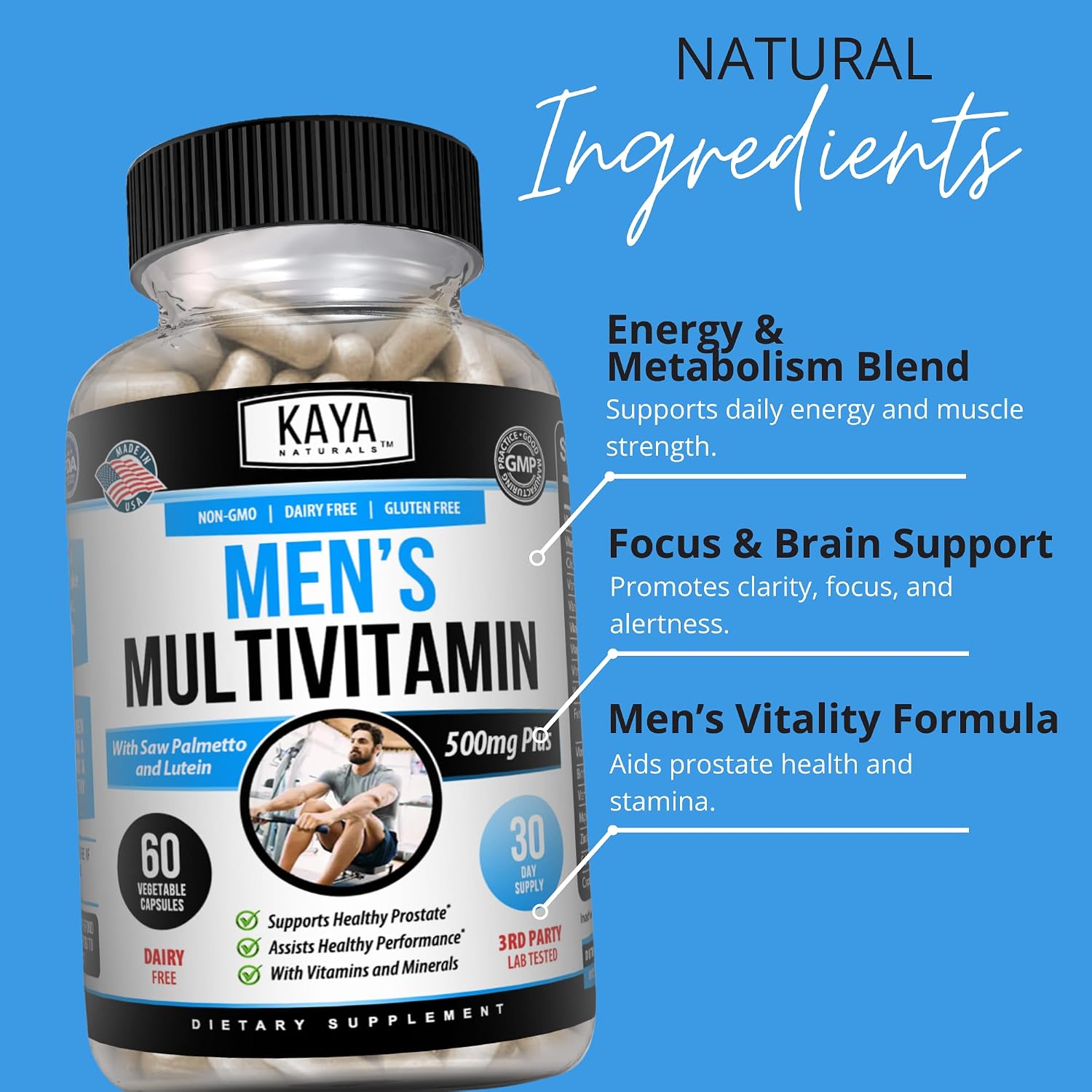 Kaya Naturals Multivitamínico para Hombres - Multivitamínico Prostático - Suplemento Diario de Multiminerales - 60 Cápsulas Veganas