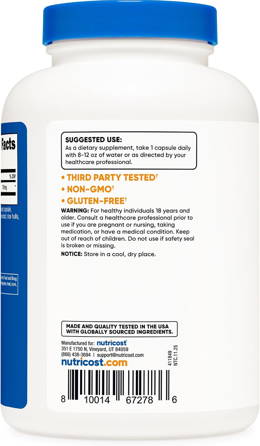 Nutricost GABA (Ácido Gamma-Aminobutírico) 750mg, 240 Cápsulas