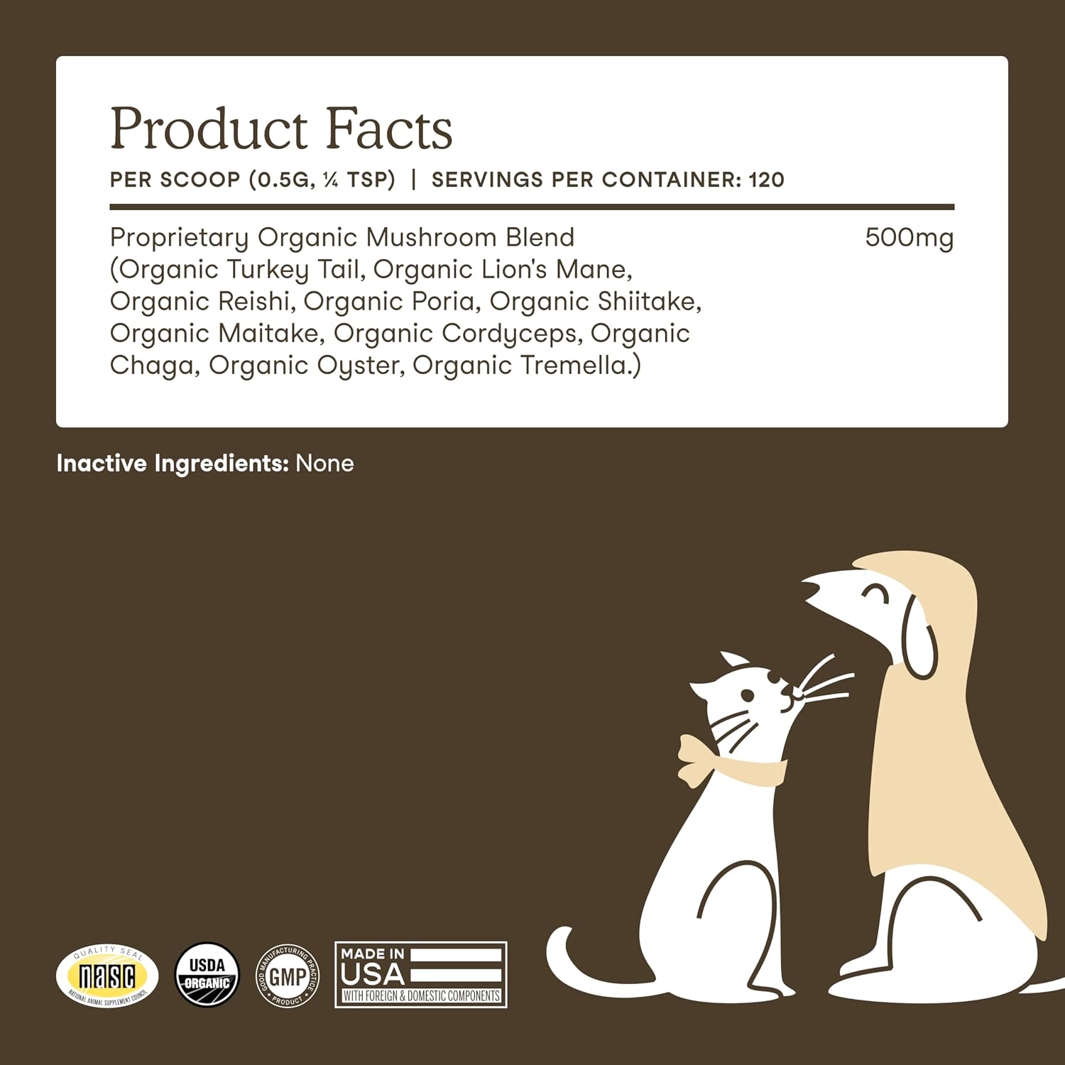 Fera Pets Suplemento de Hongos para Perros y Gatos con Cola de Pavo - USDA Orgánico - 120 Dosis