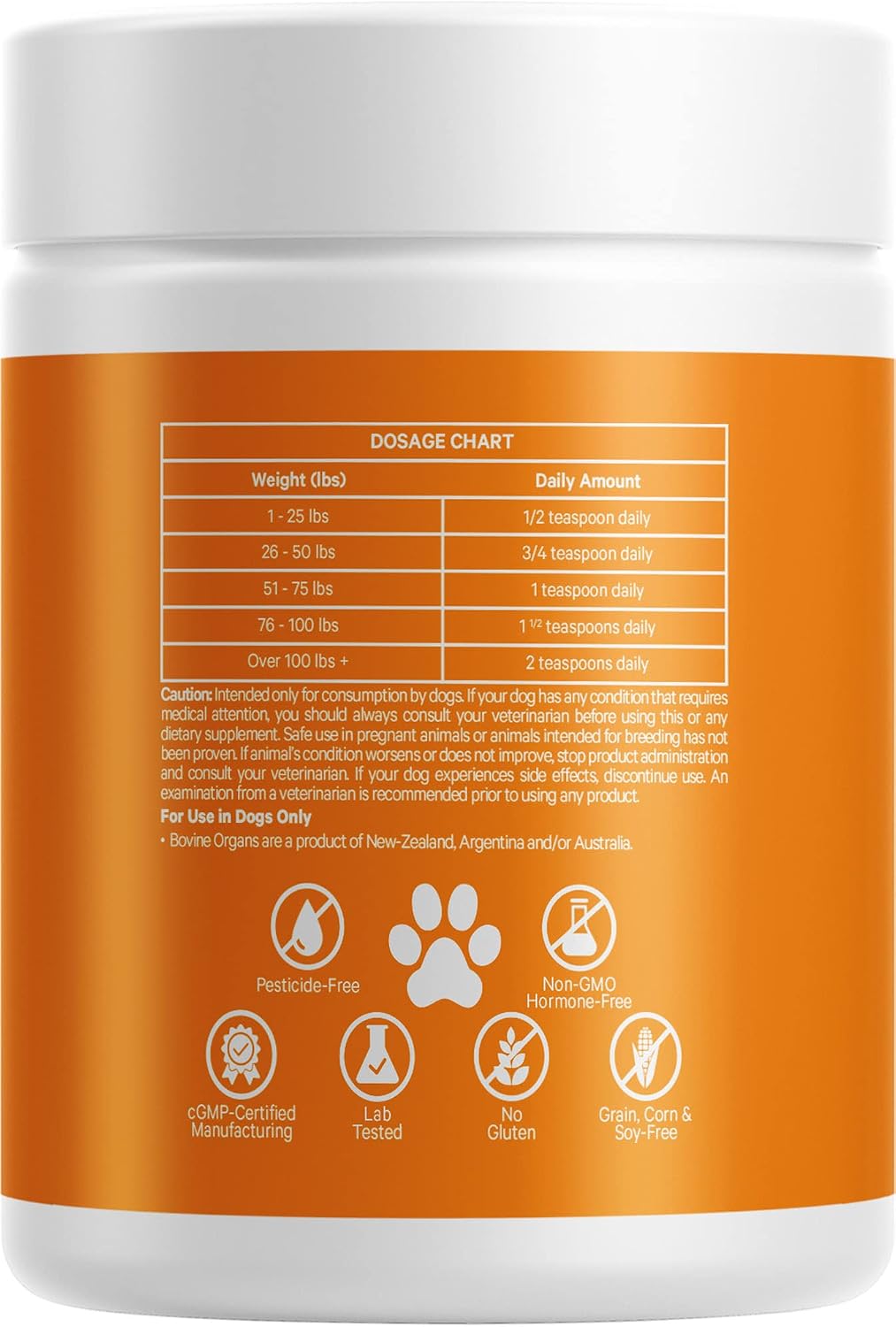 DNA PET Happy Healthy Órganos y Glándulas para Perros, Suplemento Multiorgánico de Hígado, Corazón, Riñón, Bazo, Páncreas, Médula Ósea y Timo Bovino, 85 g