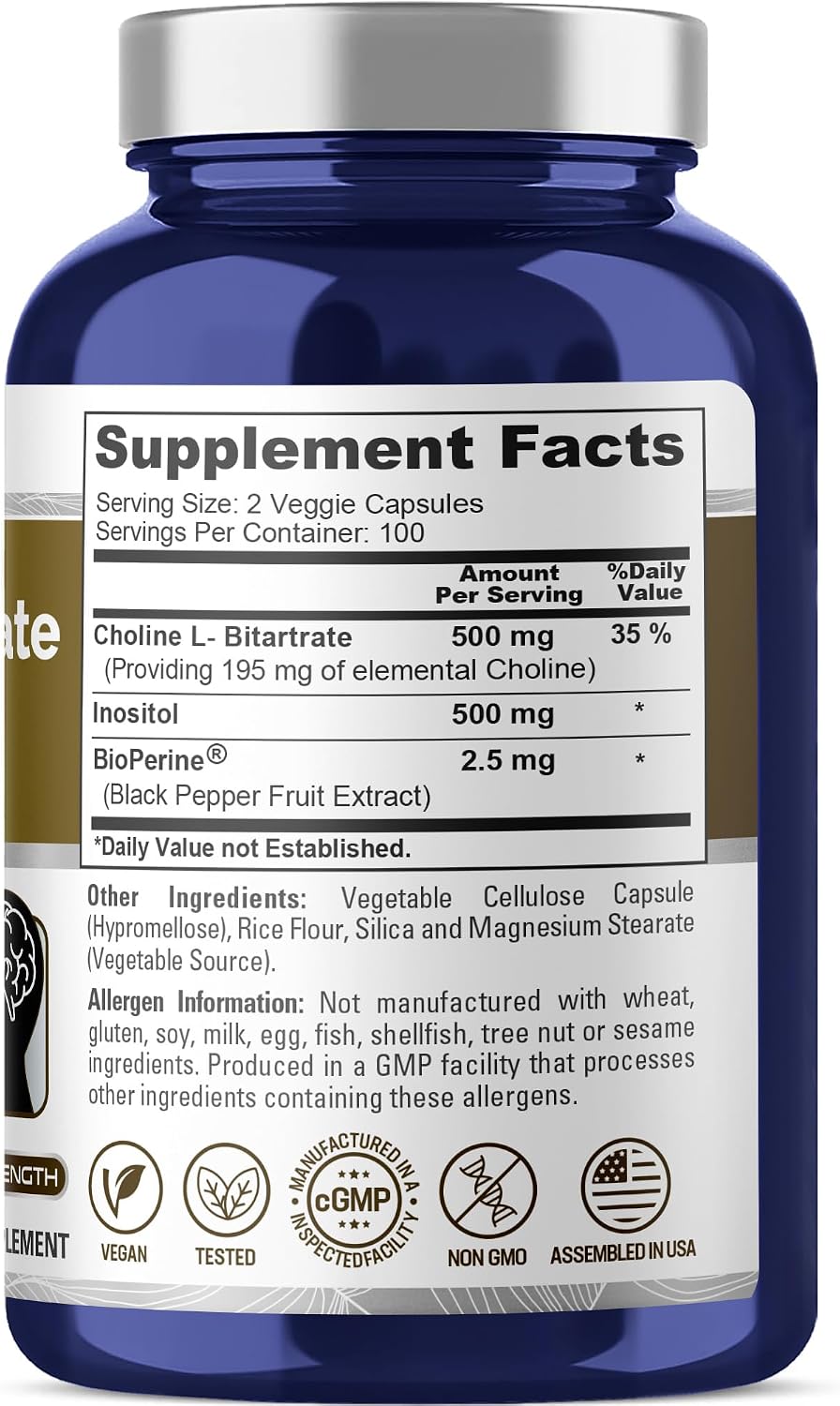 NusaPure Choline & Inositol 1000mg - 200 Cápsulas Vegetales