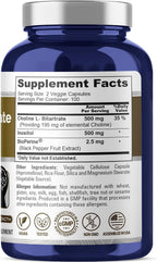NusaPure Choline & Inositol 1000mg - 200 Cápsulas Vegetales