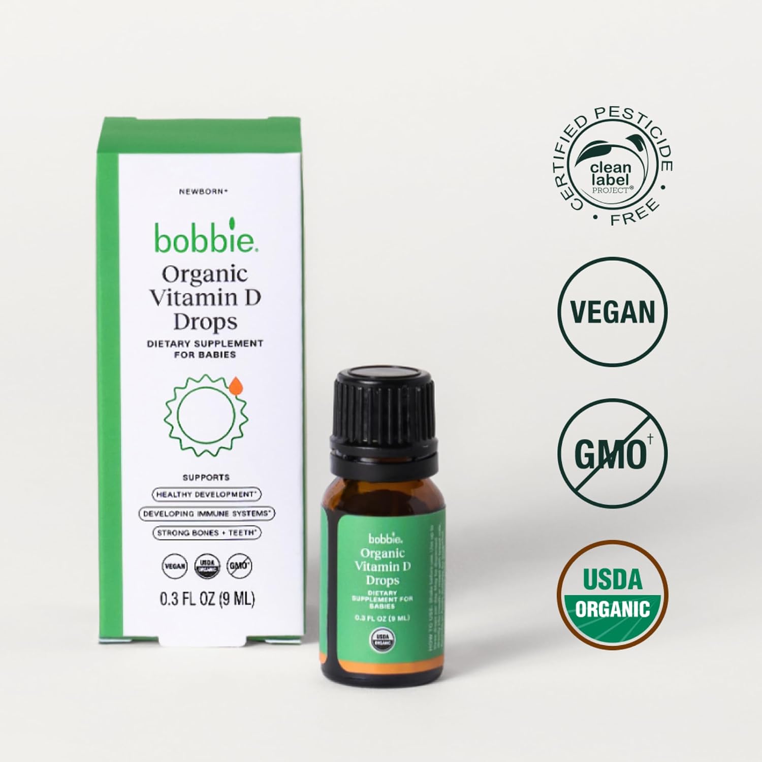 Bobbie Gotas de Vitamina D Orgánicas para Bebés - 400 UI, 0.3 fl oz