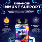 Vitamina D3 K2 Masticable, 5000 UI y K2 MK-7 100 mcg, 120 Comprimidos | Sabor a Bayas