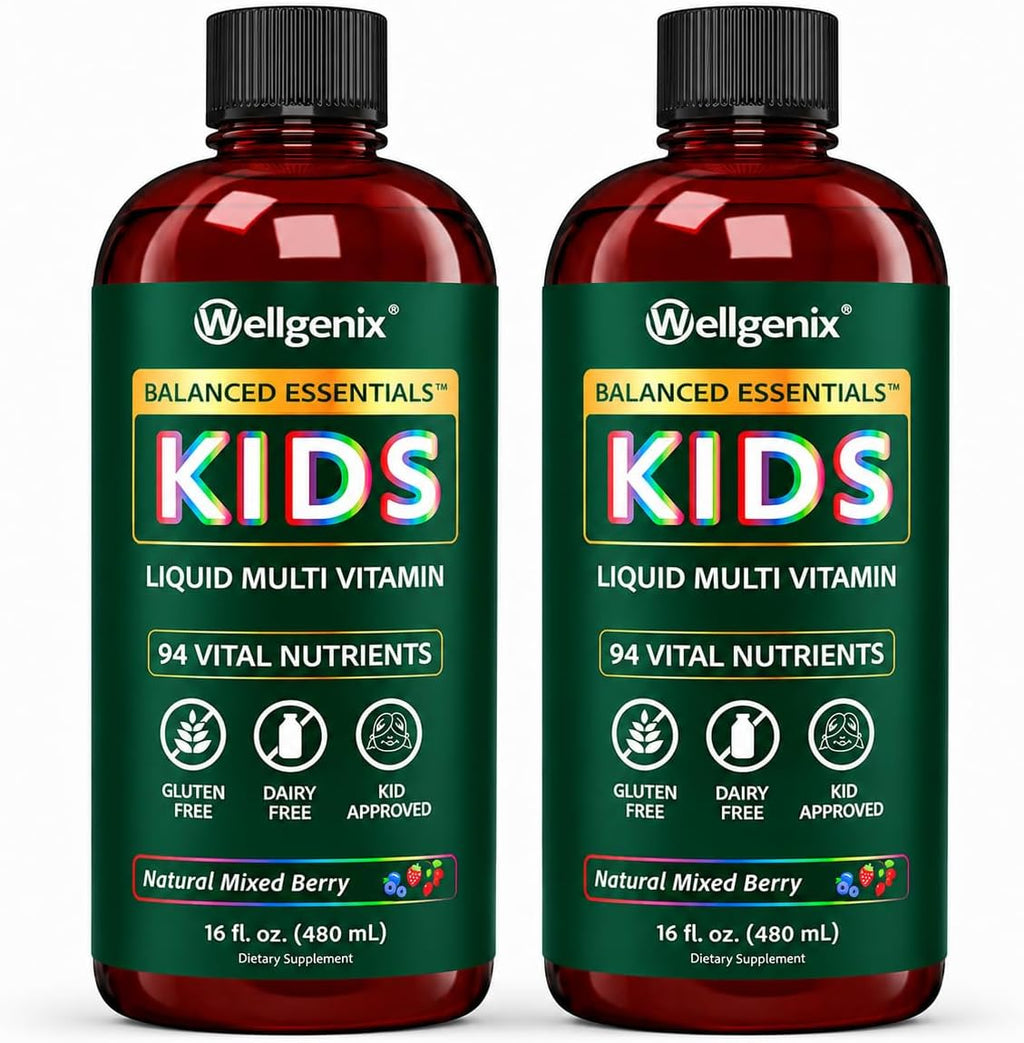 Wellgenix Balanced Essentials Kids Liquid Multivitamin - Multivitamínico Líquido Infantil con 94 Nutrientes, 473 ml