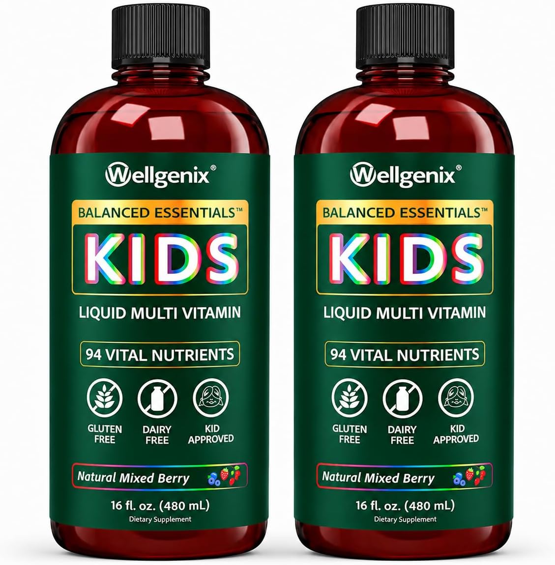 Wellgenix Balanced Essentials Kids Liquid Multivitamin - Multivitamínico Líquido Infantil con 94 Nutrientes, 473 ml