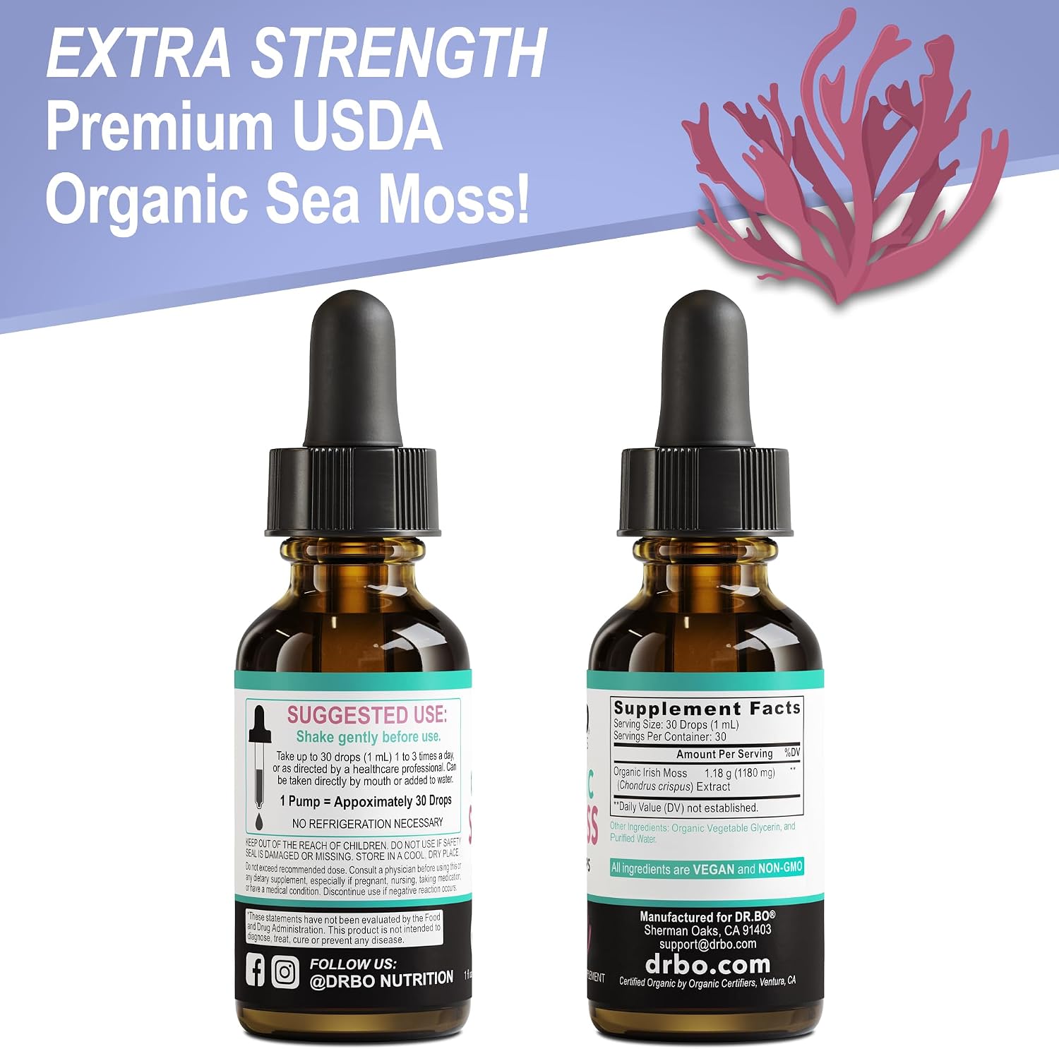 Irish Sea Moss Liquid Drops - Gotas Líquidas Orgánicas de Musgo de Mar, 30 ml