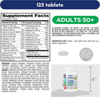 Equate Adulto 50+ Multivitamínico Multimineral Completo de Una Toma Diaria, Salud Cerebral - 125 Comprimidos