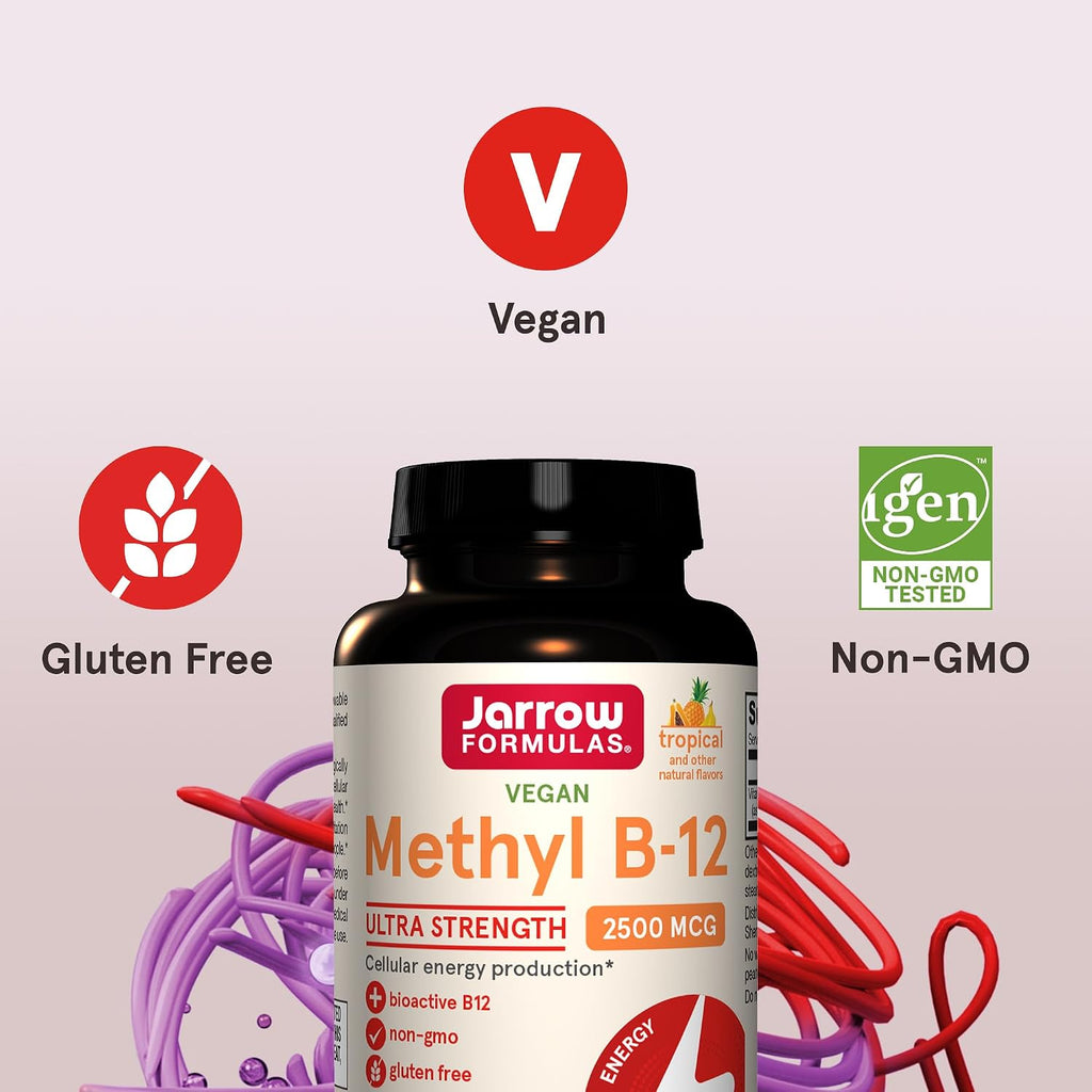 Jarrow Formulas Ultra Strength Methyl B-12 2500 mcg - 100 Comprimidos Masticables Sabor Tropical