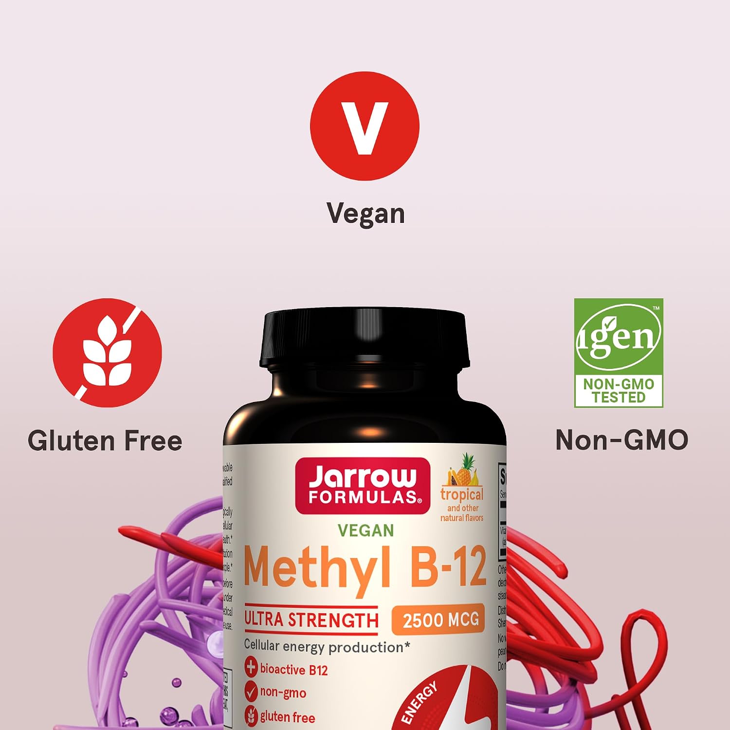 Jarrow Formulas Ultra Strength Methyl B-12 2500 mcg - 100 Comprimidos Masticables Sabor Tropical
