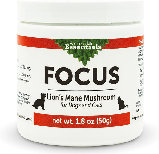 Animal Essentials Focus Lions Mane Mushroom Supplement para Perros y Gatos – 1.8 oz (51 g)
