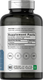 Horbäach L-Teanina | 200mg | 400 Cápsulas | Formato Económico | Sin OGM, Sin Gluten