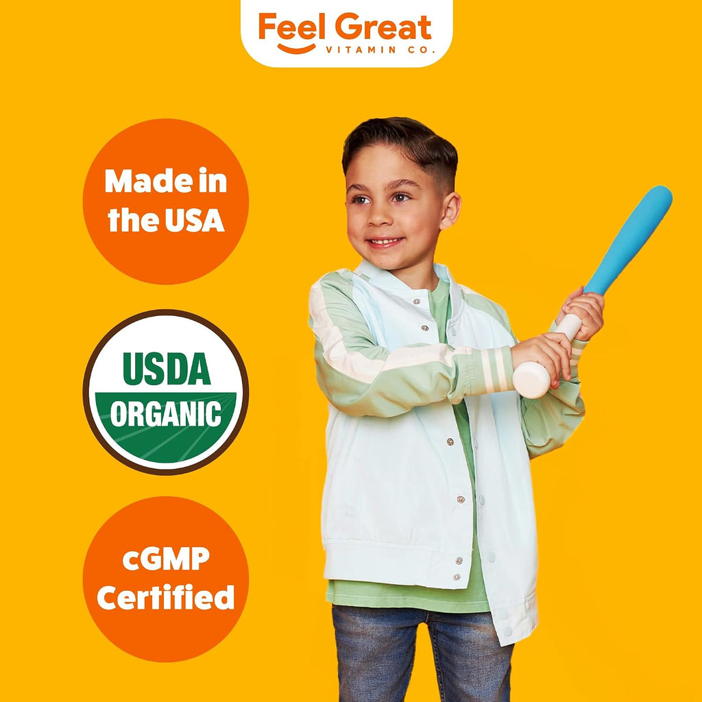 Feel Great USDA Organic Liquid Vitamin D Drops for Infants & Toddlers (2 oz) w/ K2 for Absorption