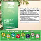Bio Nutrition Moringa 5000mg 60 Vegetarian Capsules | Complete Green Superfood | Natural Multivitamin | Energy & Digestive Health