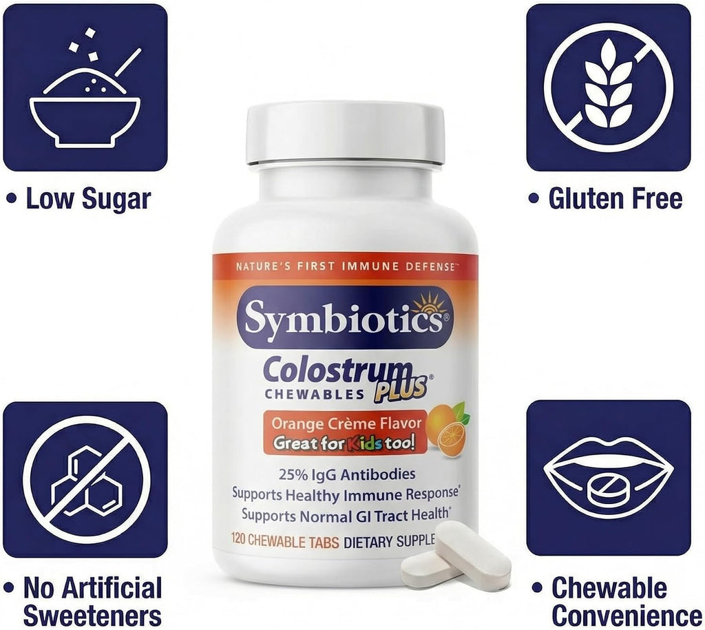 Symbiotics Naturade Colostrum Masticable - 120 Comprimidos (Naranja Crema)