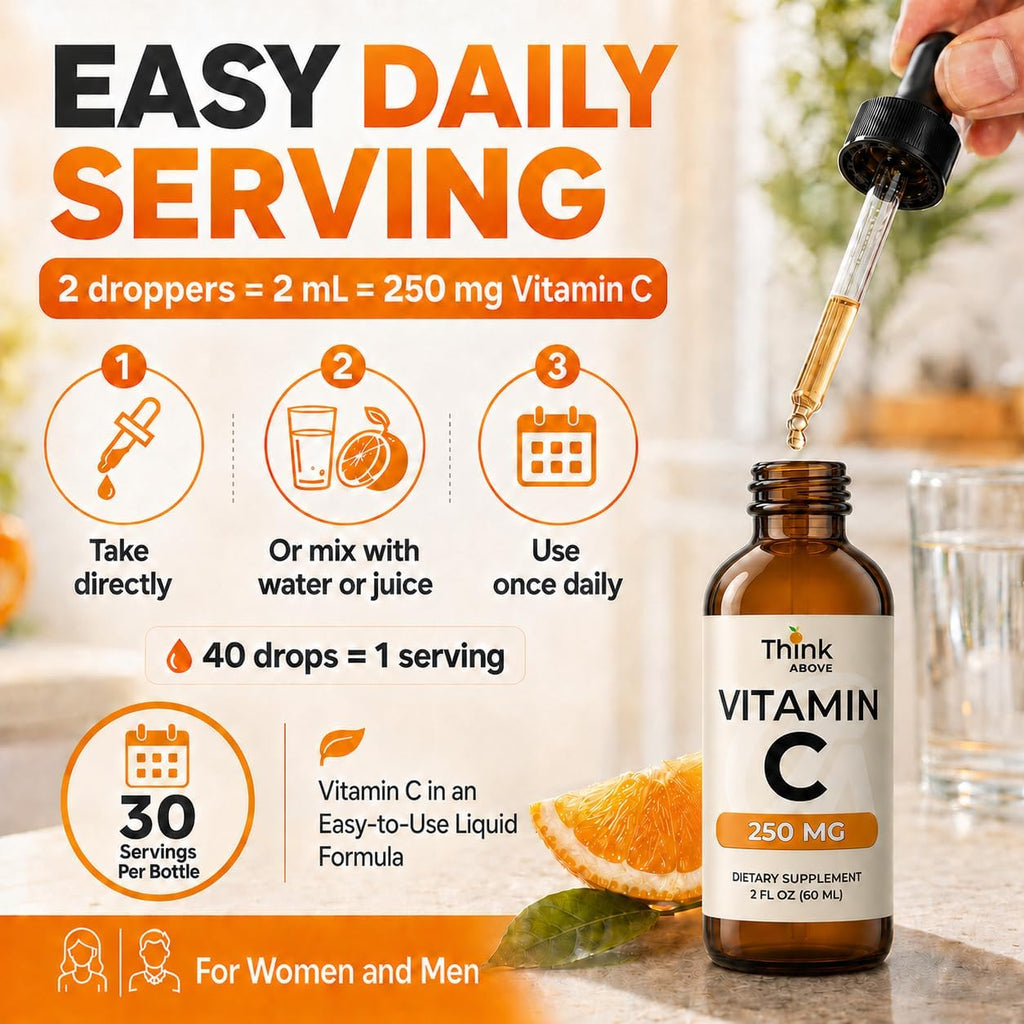 Think Above Vitamina C Líquida, 250 mg por Dosis, Ácido Ascórbico (L-ascórbico), 30 Dosis, 60 ml