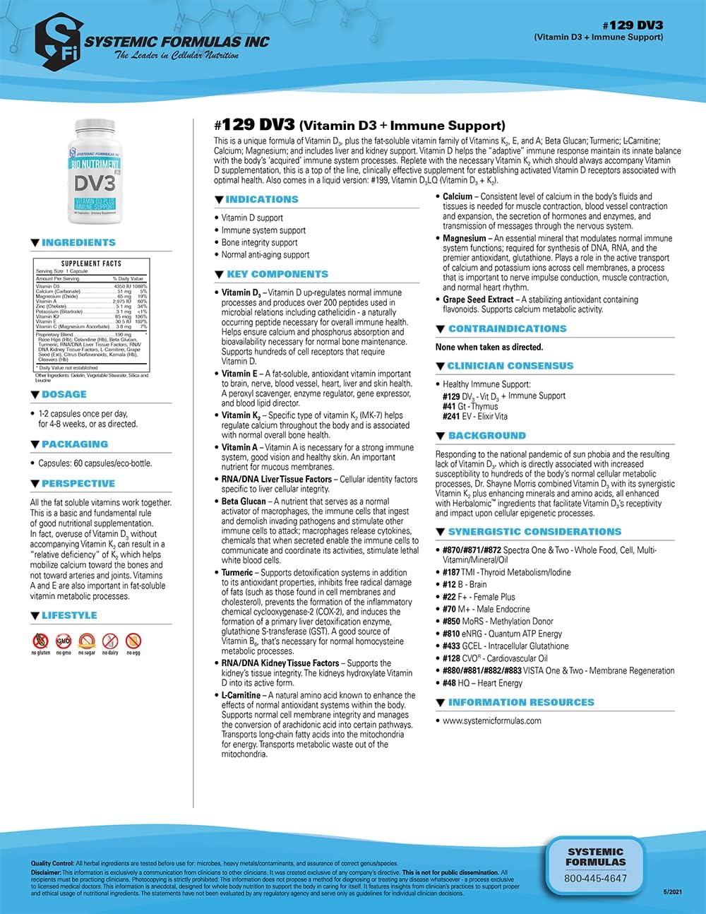 Systemic Formulas DV3 BioNutriment Vitamina D3 + K2 con Soporte Inmune
