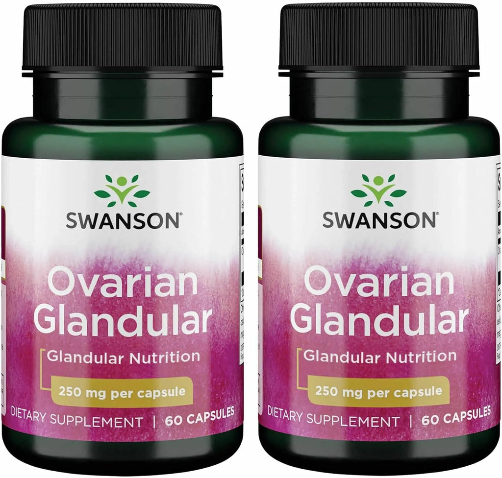 Swanson Ovarian Glandular - Complemento para la Salud Glandular Femenina - 2 Frascos de 60 Cápsulas (250 mg cada una)