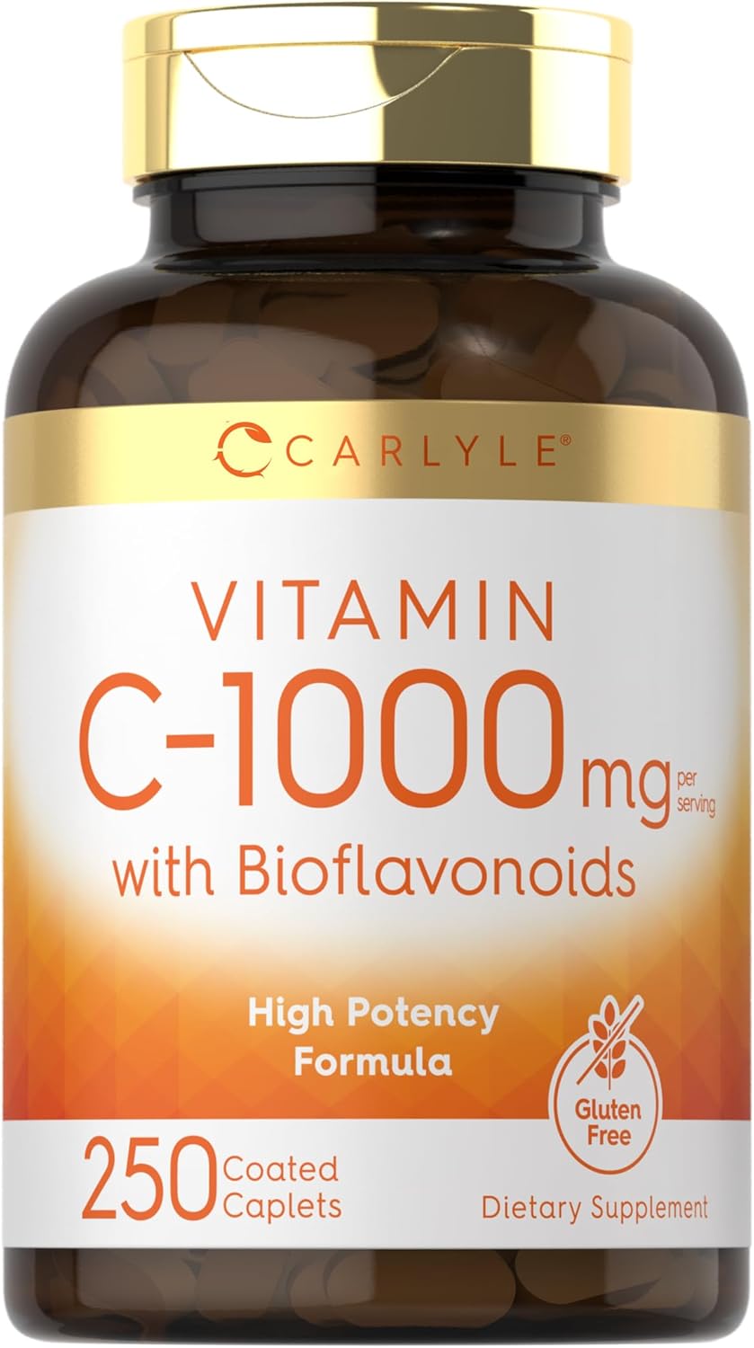 Carlyle Vitamina C 1000mg con Escaramujo y Bioflavonoides Cítricos | 250 Comprimidos Recubiertos | Vegetariano, No-GMO, Sin Gluten