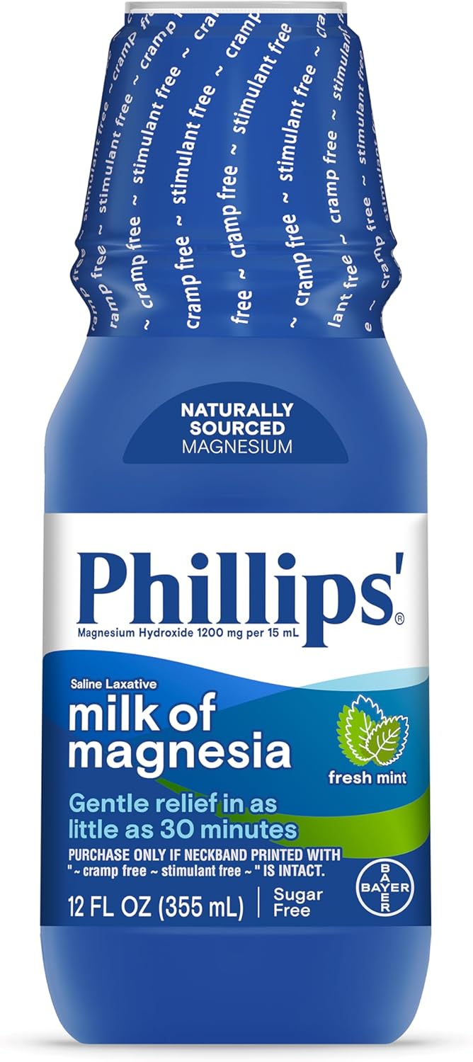 Phillips' Leche de Magnesia, Menta Fresca, 12 Fl Oz - Pack de 4