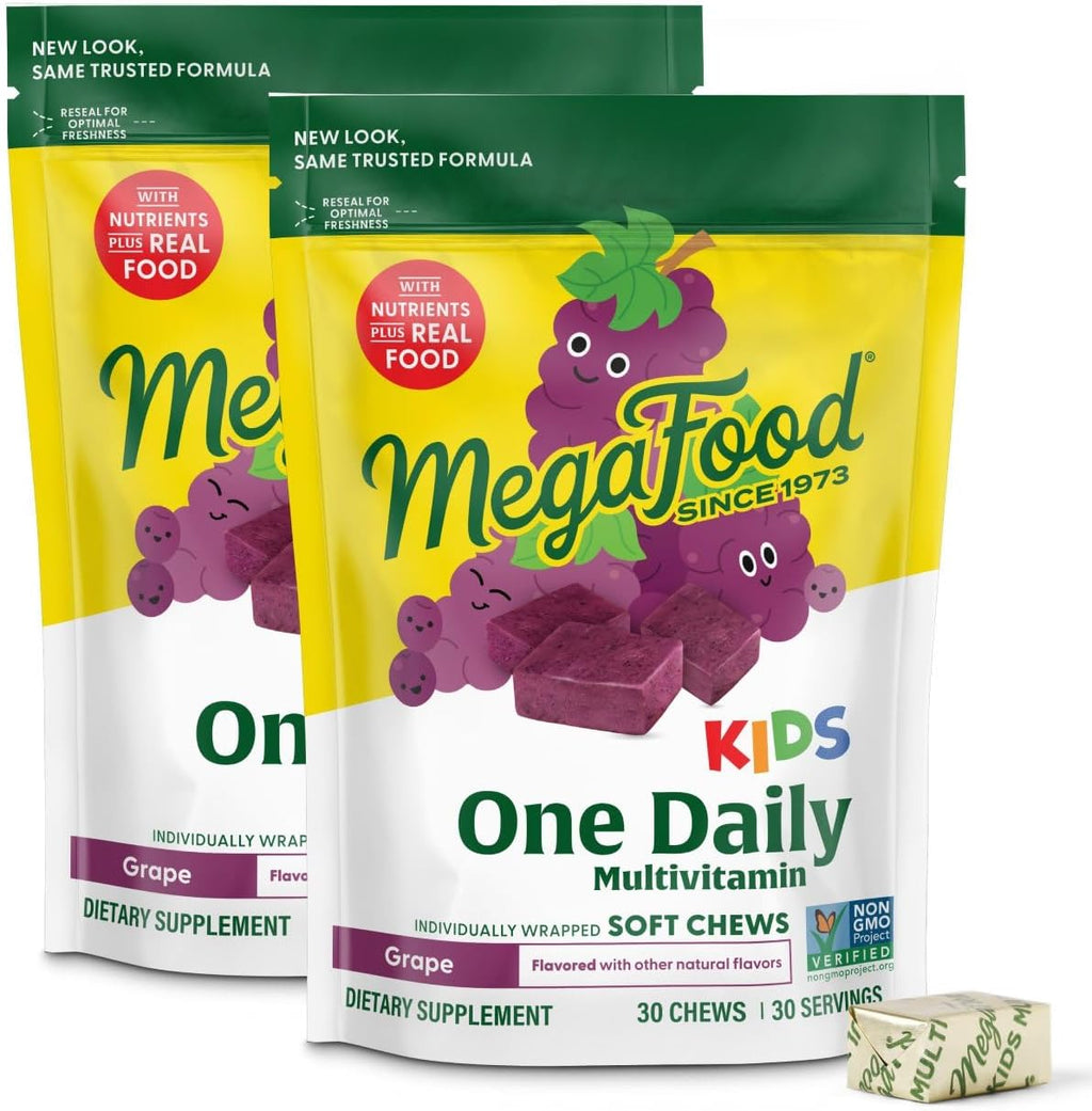 MegaFood Kids One Daily Multivitamin Soft Chews - Multivitamínico Infantil Sabor Uva - 30 Gomitas