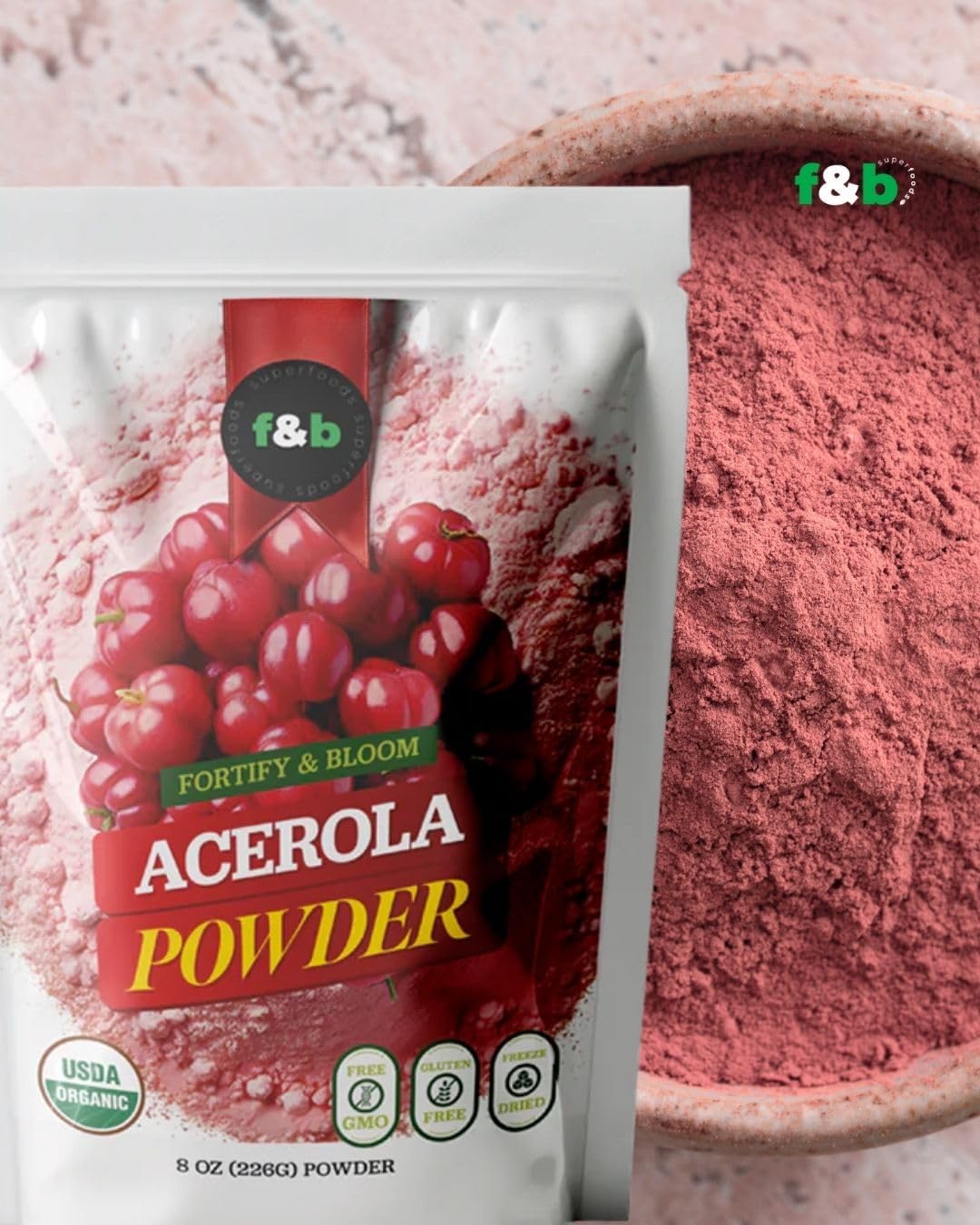 f&b superfoods Pure Organic Acerola Cherry Powder Freeze Dried (227g)