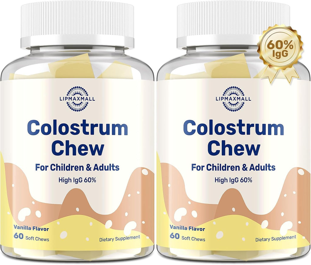 Bovine Colostrum Chews 60% IgG - 60 Comprimidos Blandos (2 Frascos) - Sabor Vainilla