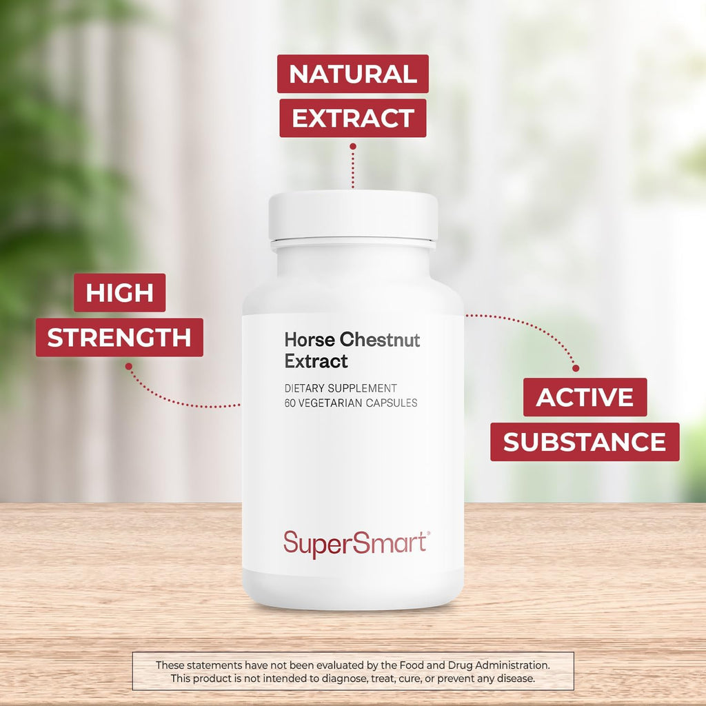 Supersmart - Extracto de Castaño de Indias 500mg al día (20% Aescin) - Circulación Venosa Saludable | Sin OGM y Sin Gluten - 60 Cápsulas Vegetales