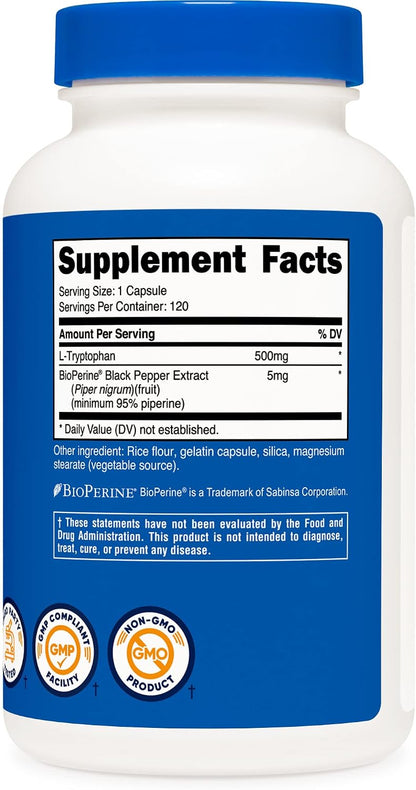 Nutricost L-Triptófano 500 mg, 120 Cápsulas – Sin aditivos innecesarios: el suplemento se presenta en cápsulas – Image 5