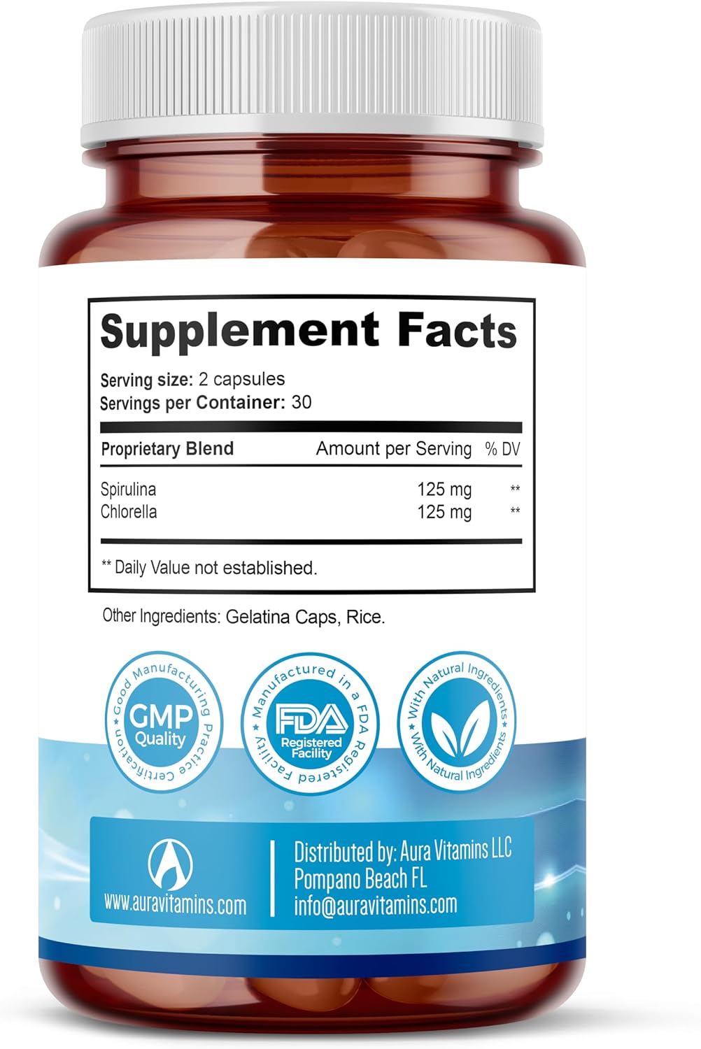 Aura Vitamins Stem Cell 500mg - 180 Cápsulas de Espirulina y Chlorella