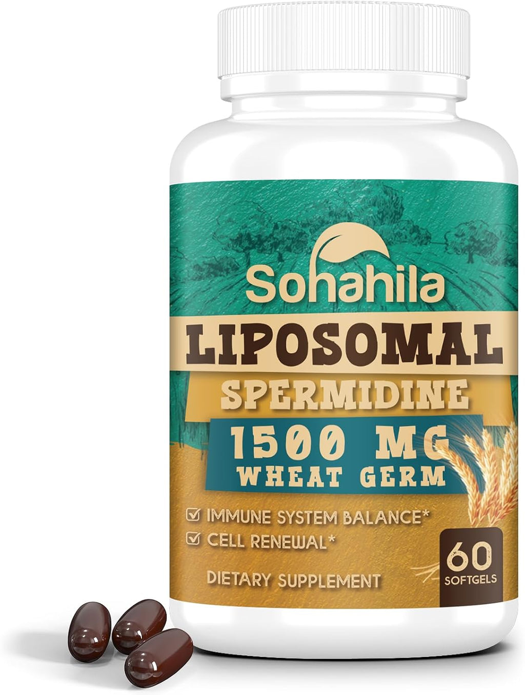 Spermidina 15 mg – 99% Pureza, Alta Absorción – 1500 mg Extracto de Germen de Trigo Fermentado con Zinc y Tiamina – 60 Softgels