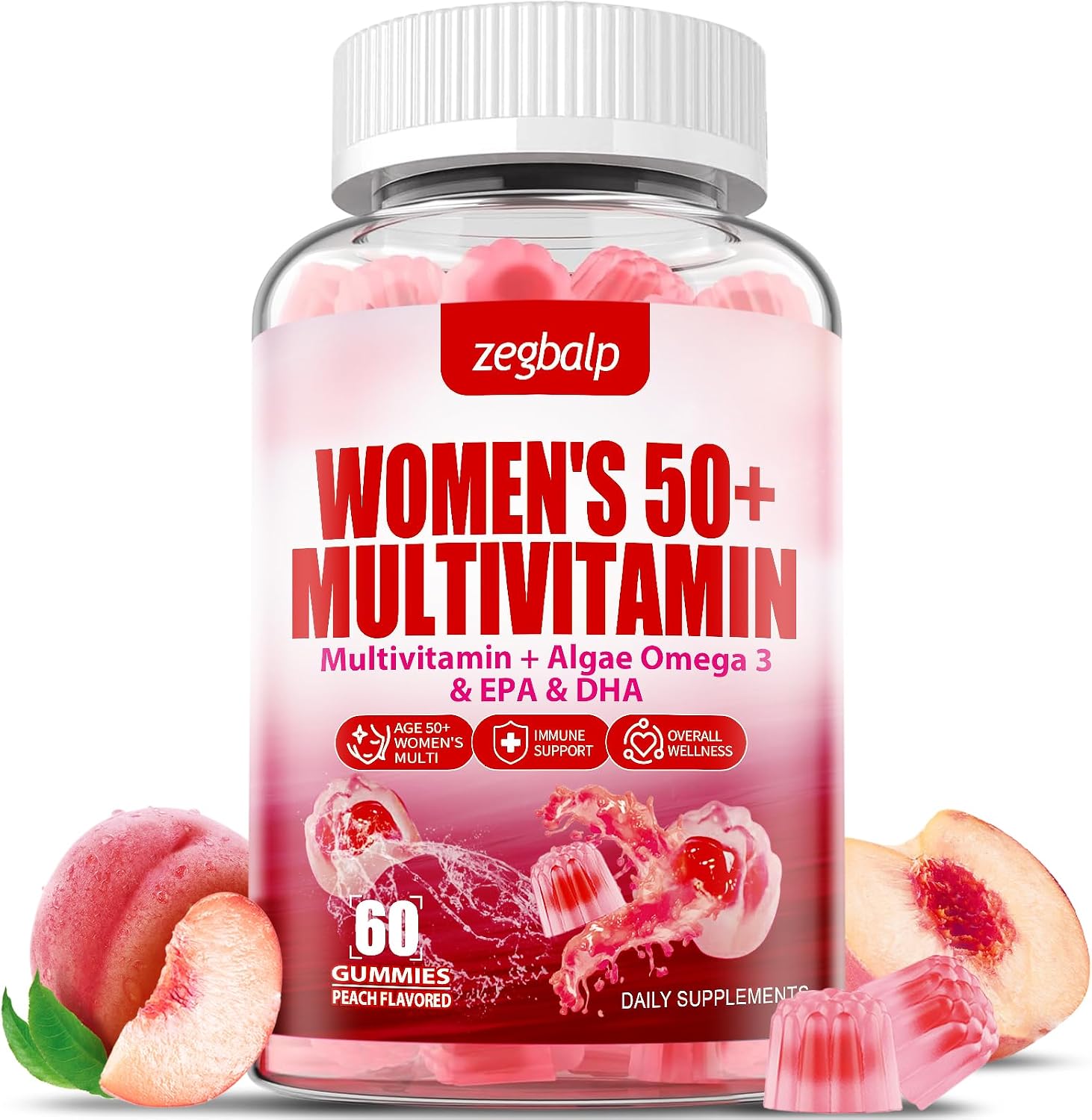 ZEGBALP Multivitamínico para Mujeres 50+ sin Azúcar - Gominolas con 24 Vitaminas y Minerales, Omega-3, DHA, EPA, Luteína