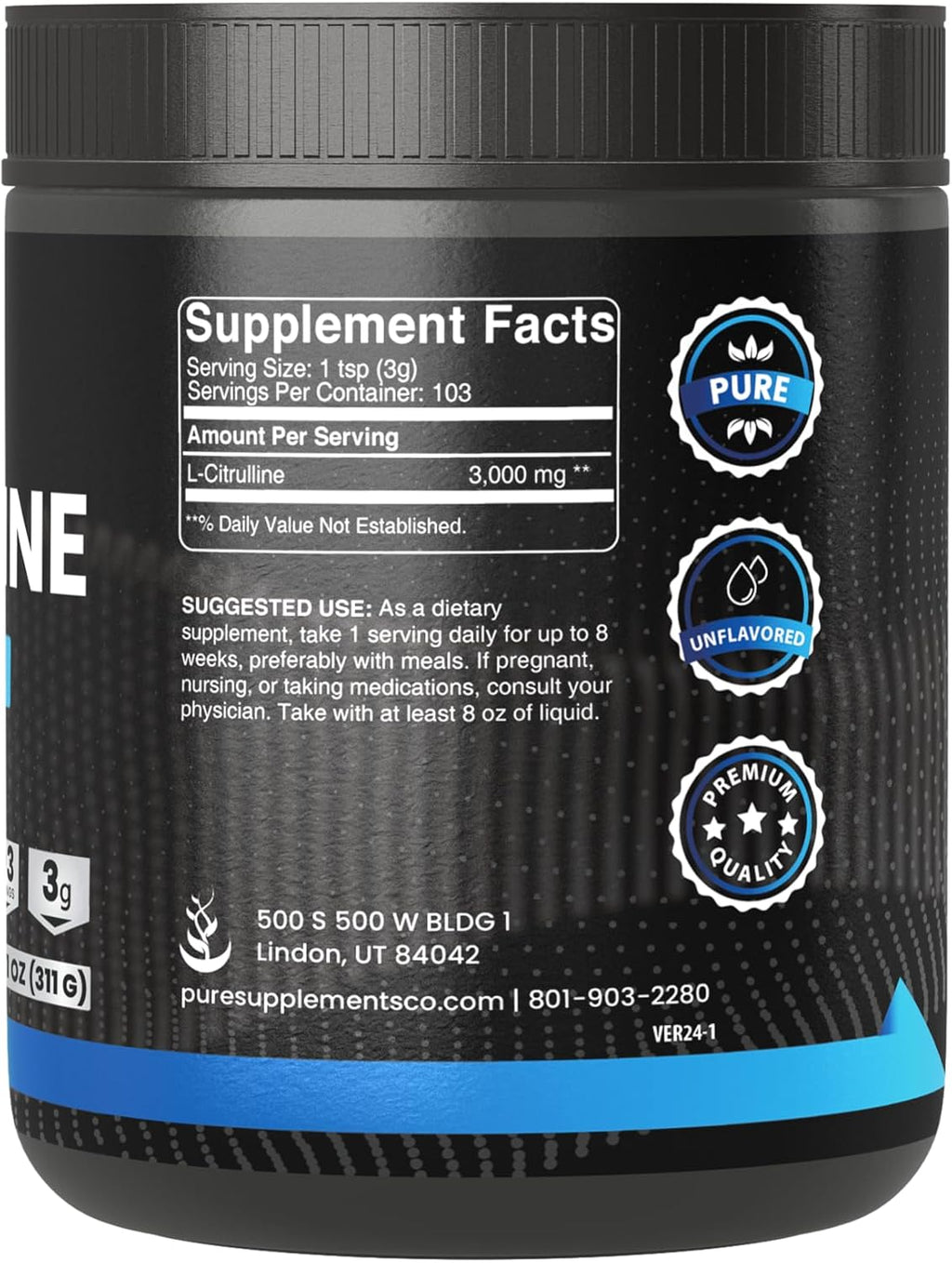 PURE ORIGINAL INGREDIENTS L-Citrulina en Polvo (311g) - Aminoácido Natural, Sin Sabor, Siempre Puro