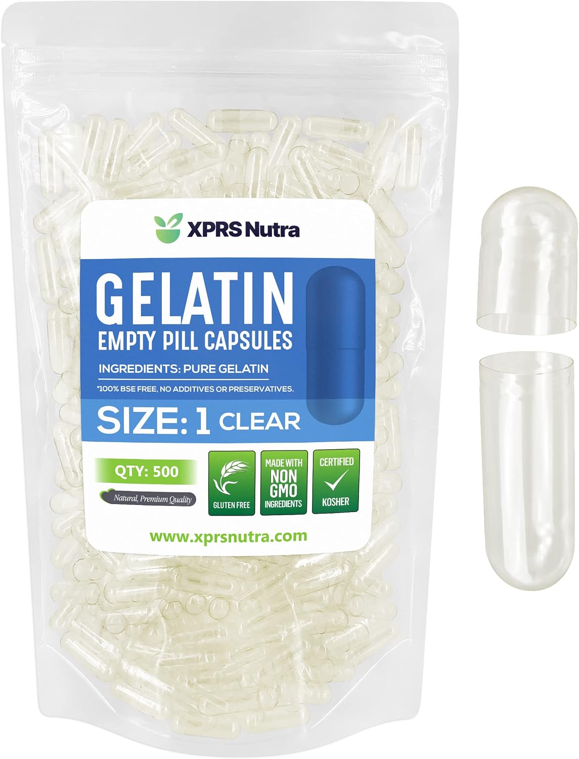XPRS Nutra Cápsulas Vacías Tamaño 1 - 500 uds Gelatina Bovina Transparente