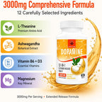 Kroppssund Suplemento de Dopamina con L-Teanina y Ashwagandha, Fórmula 12 en 1 de Liberación Prolongada, 3000 mg por Dosis, 90 Comprimidos (2 Frascos)