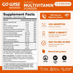 Go Wise Multivitamínico en Polvo - Bariátrico, Sin Pastillas, Vegano, Sabor Berry Natural