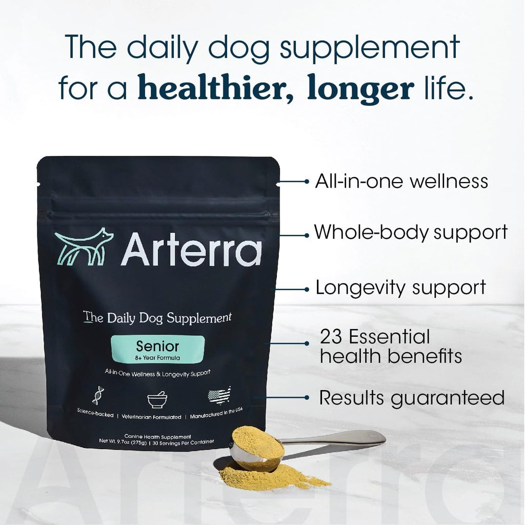 Suplemento en Polvo para Perros Mayores – 63 Ingredientes – Multivitamínico con Glucosamina, Probióticos y Omega-3 – 120 Dosis