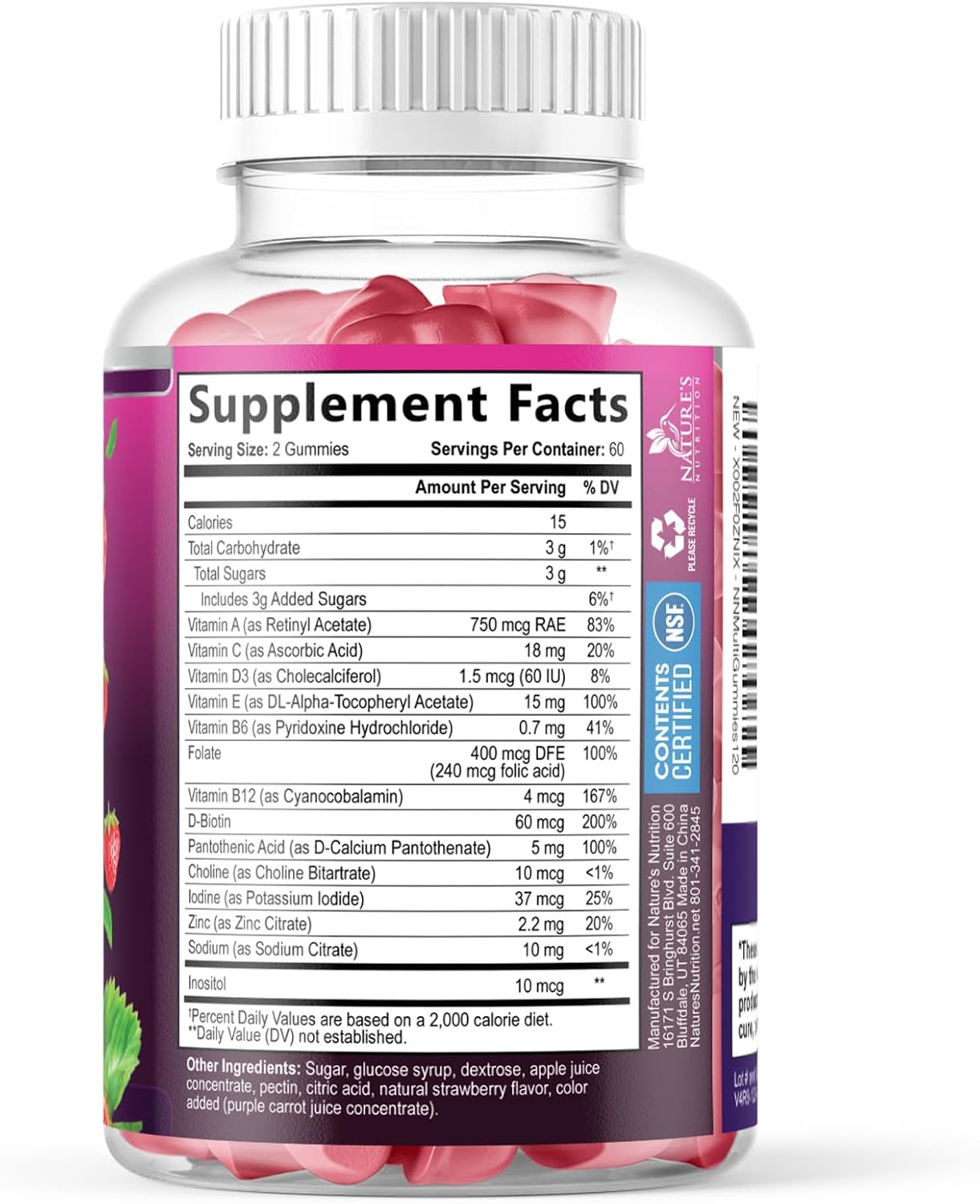 Gominolas Multivitamínicas para Adultos - Complejo Multivitamínico Diario con Vitaminas A, C, D, B12 para Mujeres y Hombres - 120 Gomitas