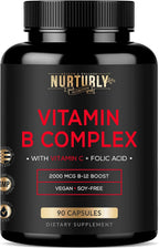 NURTURLY Complejo B – Vitaminas B1, B2, B3, B5, B6, B7, B9, B12 y Biotina – 180 Comprimidos