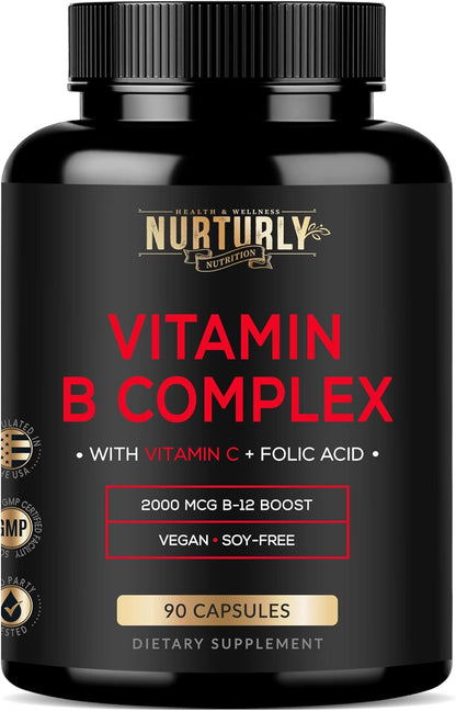 NURTURLY Complejo B con Vitamina C – Todas las Vitaminas B Esenciales – 90 Cápsulas – Image 1