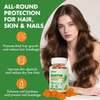 careleaf Biotina 10000mcg Gominolas con Colágeno y Queratina para Cabello, Piel y Uñas, 60 unidades, Sabor Naranja