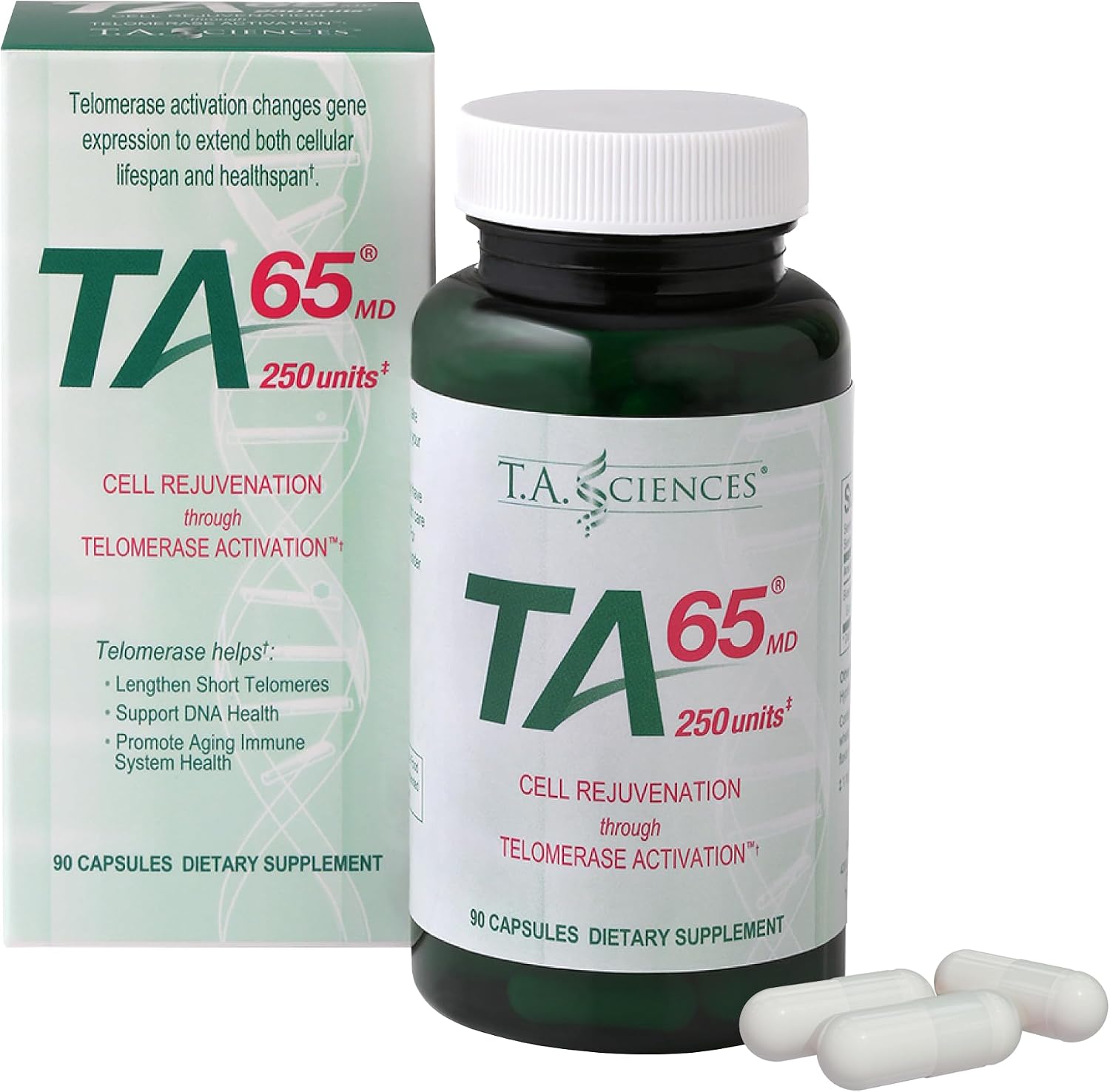 T.A. Sciences TA-65 Suplemento de Activación Telomérica - Potencia 2.5x, 90 Cápsulas