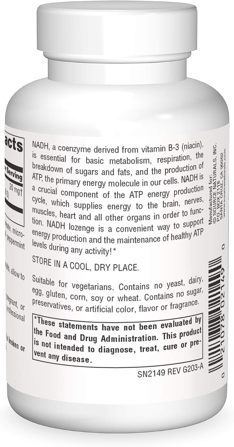 Source Naturals NADH 20 mg, Energy and Mental Alertness - 20 Tablets
