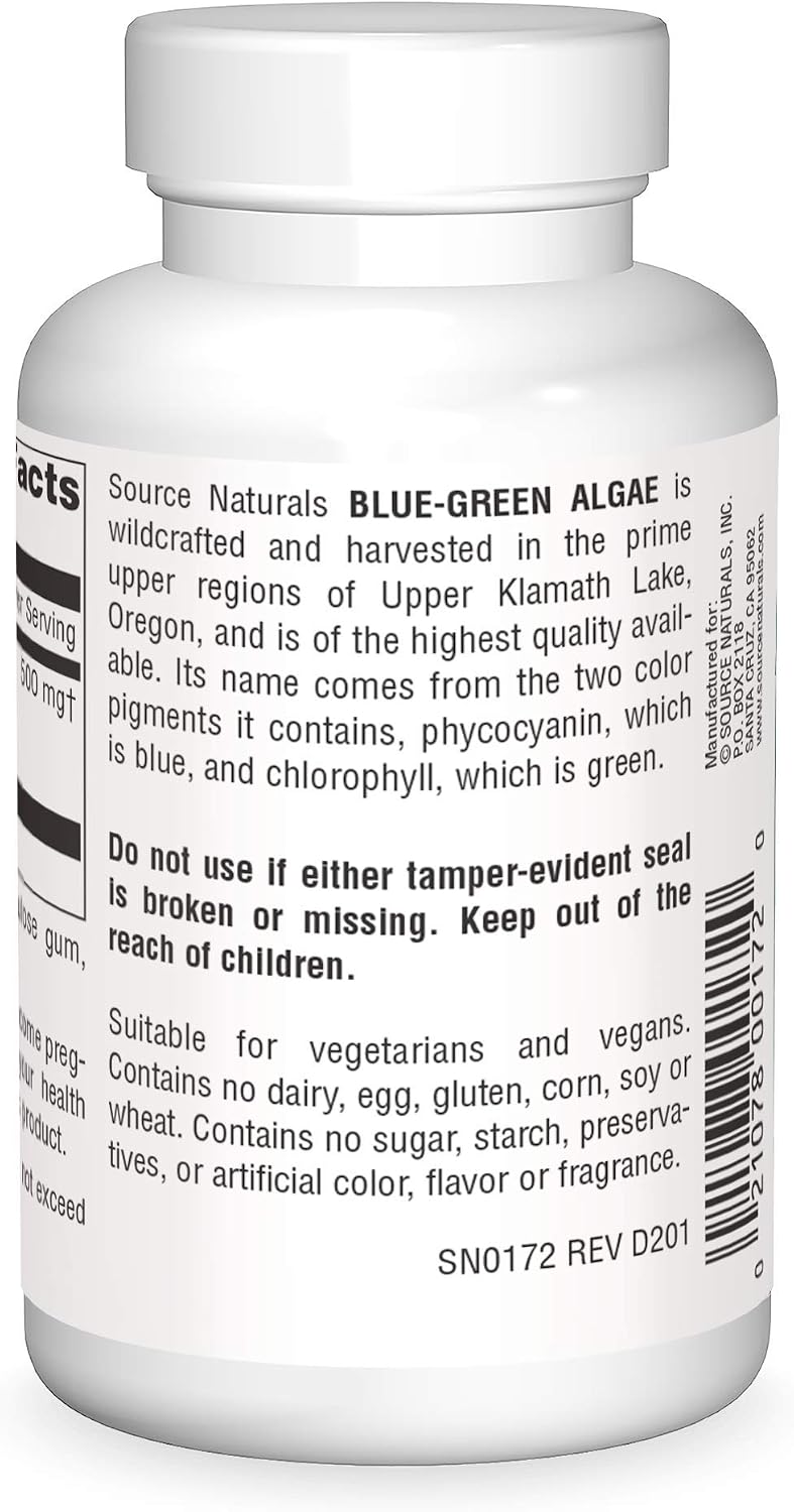 Source Naturals Alga Azul del Lago Klamath - Superalimento, 500 mg, 100 Comprimidos