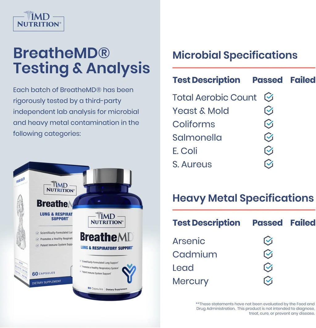 1MD Nutrition BreatheMD - Suplemento respiratorio e inmunológico con Saúco, Cromo y NAC, 60 cápsulas