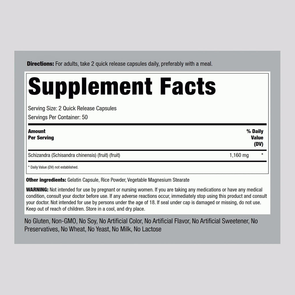 Piping Rock Schizandra Berry Fruit Cápsulas, 1160mg, 100 cápsulas