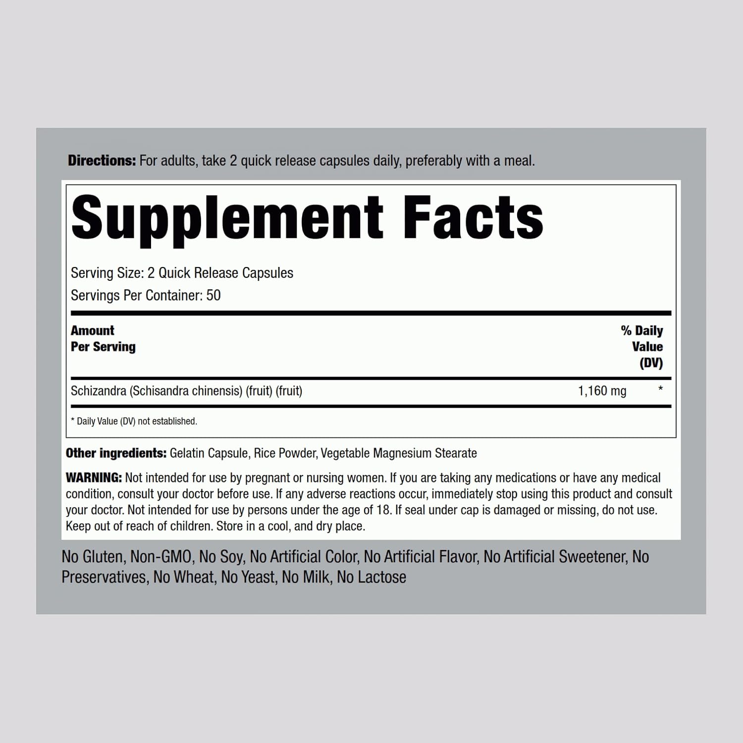 Piping Rock Schizandra Berry Fruit Cápsulas, 1160mg, 100 cápsulas