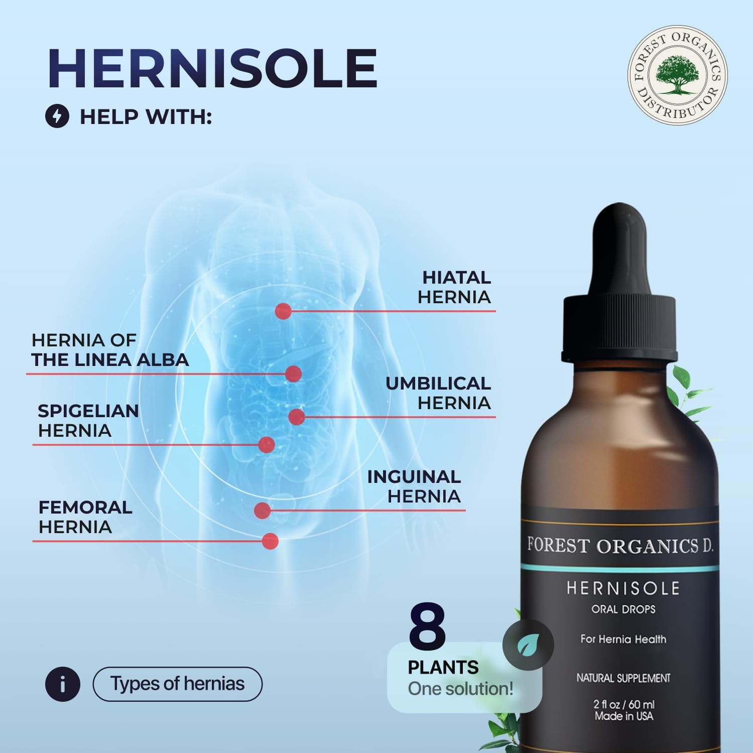 Hernia Health (Hernisole) - Gotas de Extracto de 24 Plantas para el Soporte Digestivo y de Tejidos