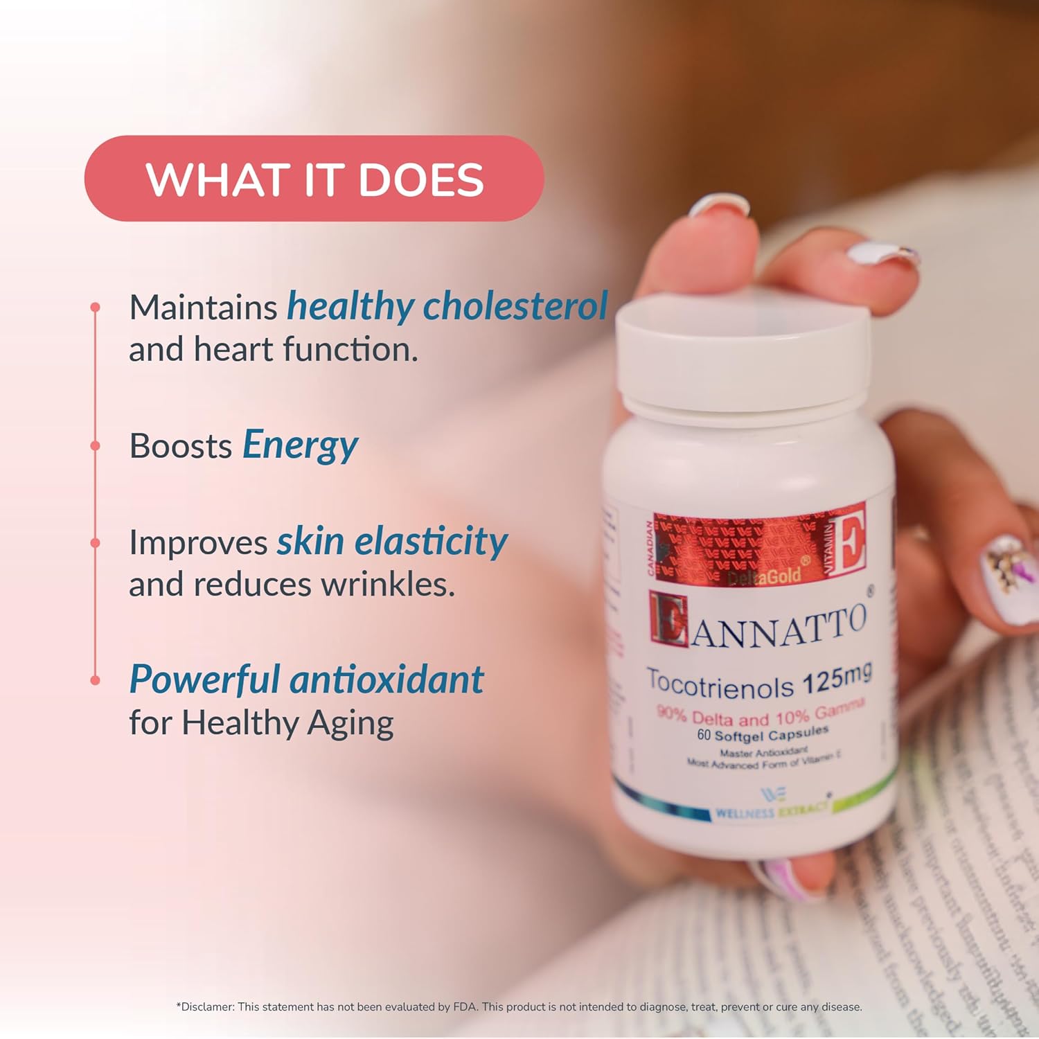 WELLNESS EXTRACT Eannatto Tocotrienols Vitamin E Supplements Tocopherol Free, Non-GMO, Gluten Free & Antioxidant (125MG 60 Softgels)