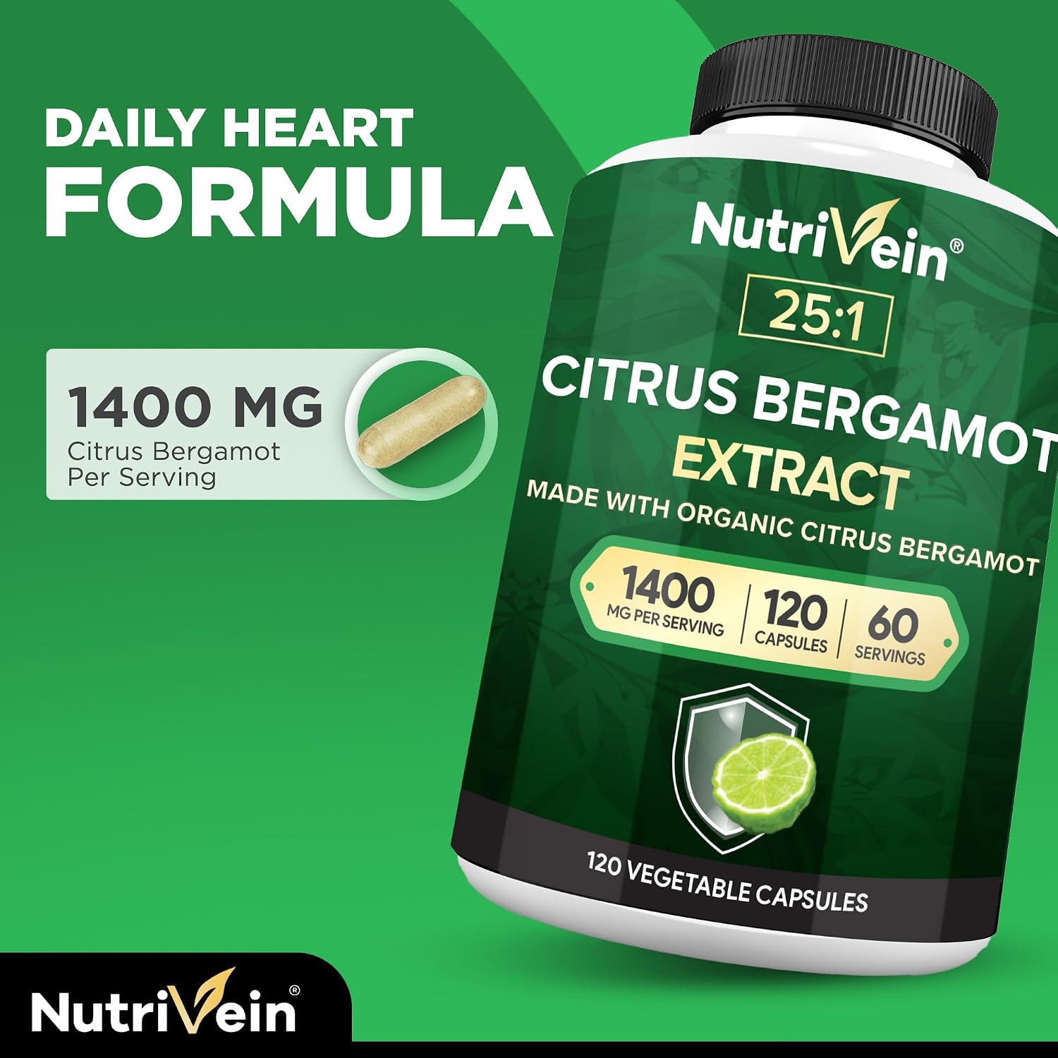 Nutrivein Premium Extracto de Bergamota 1400mg – 120 Cápsulas (60 Días)
